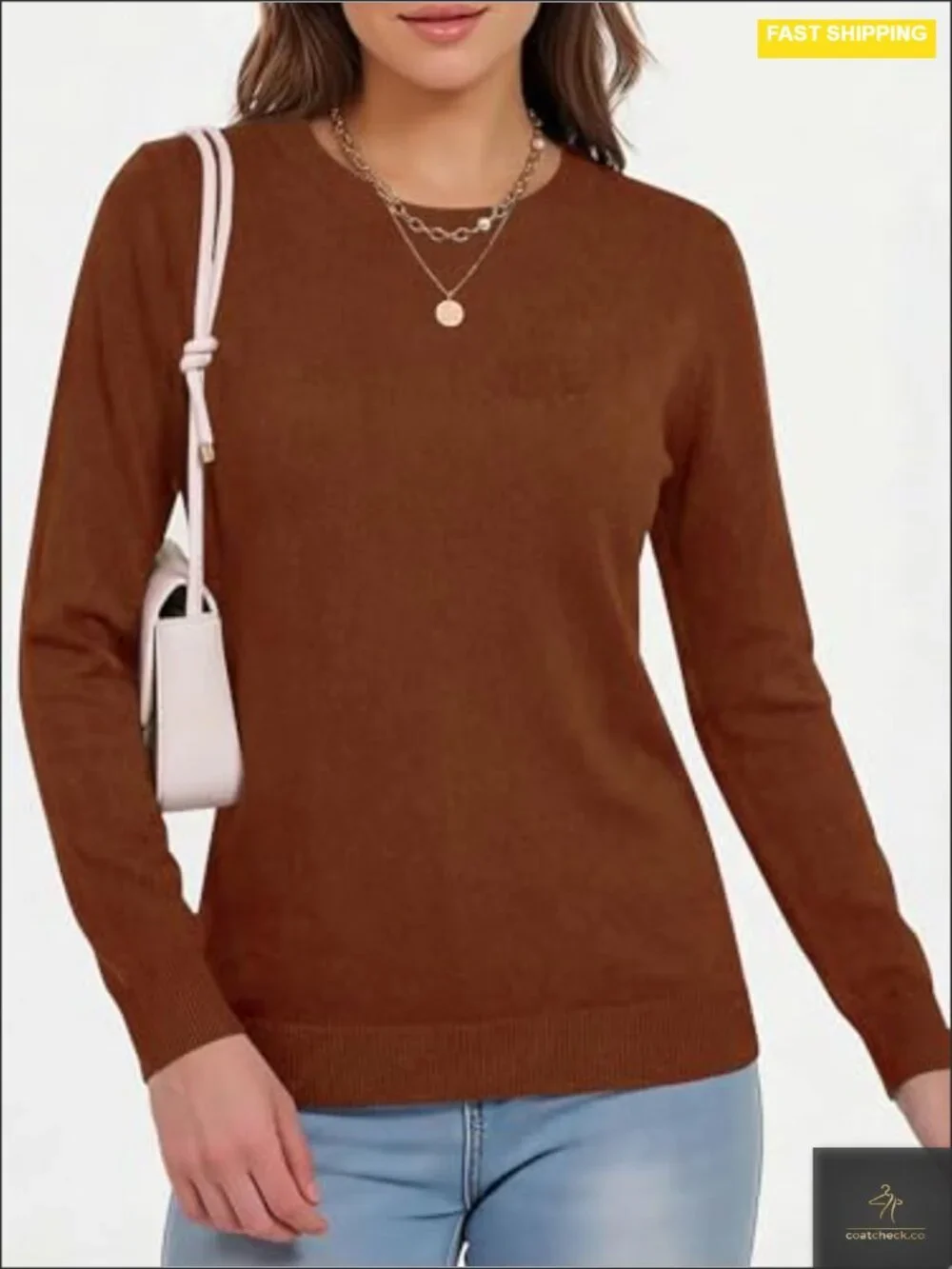 Wool Blend Lightweight Pullover Sweater Crew Neck Long Sleeve Stretchy Fall